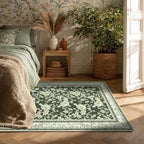 BILEEHOME Olive Green Sketch Floral Rug 4x6 Non Slip Small Rugs - Image 2