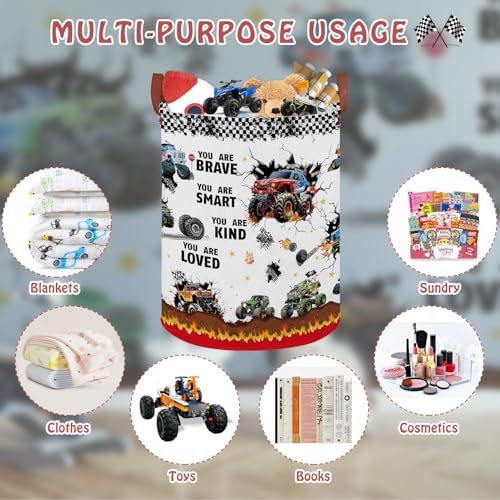 Monster Trucks Laundry Hamper Basket Kid Gift Toy Bin Empty Car Nursery Decor - Image 5