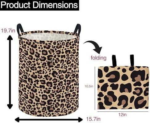 ESSME Leopard print Laundry Basket, Collapsible Canvas Waterproof Storage Bin - Image 2