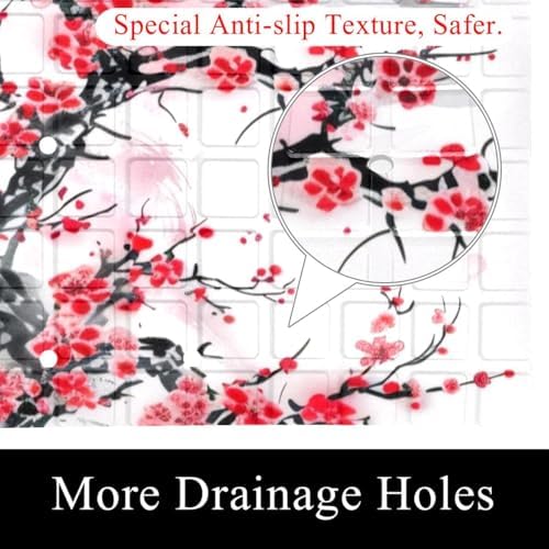 Shower Mat Non Slip 26.8 x 15.1 Inches, Mountain Temple Plum Blossom Bathtub - Image 2