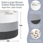 MEGASKET Extra Large Cotton Rope Basket, 22” X 22” X 14” Blanket Storage - Image 2