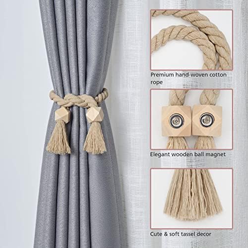 NICEEC 2 Pack Wooden Polyhedron Magnetic Curtain Tiebacks Boho Home Decor Drape - Image 3