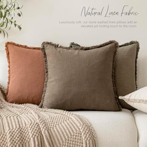 Foindtower Decorative Linen Fringe Throw Pillow Covers 22×22 Light Brown - Image 5