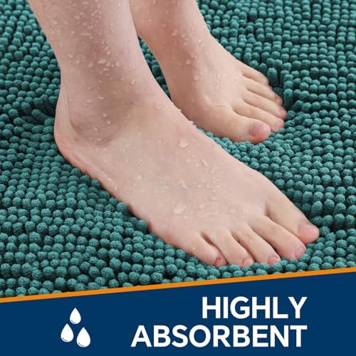 Chenille Bathroom Runner Rug 17"x47" Teal, Plush Bath Mat - Image 4