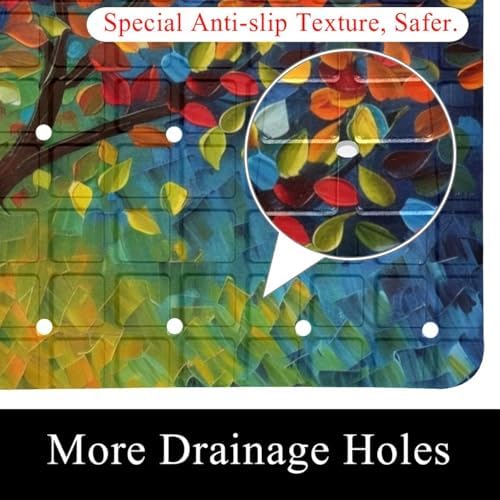 Shower Mat Non Slip 26.8 x 15.1 Inches, Colorful Trees Bathtub Mat Shower Stall - Image 2