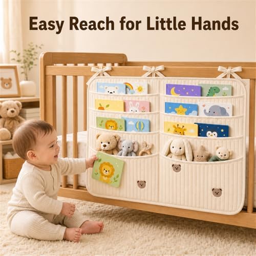 Bedside Caddy Nursery Playpen Organizer, Hanging Crib Book & Toy Storage - Image 2