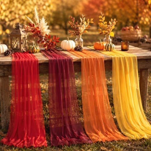 4 Pcs Fall Tulle Table Runners for Wedding Table Decor by Windkream