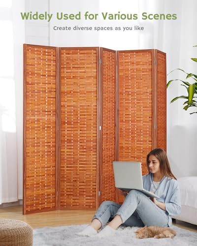 JOSTYLE Bamboo Room Divider, 5-Panel Folding Privacy Screen - Image 4