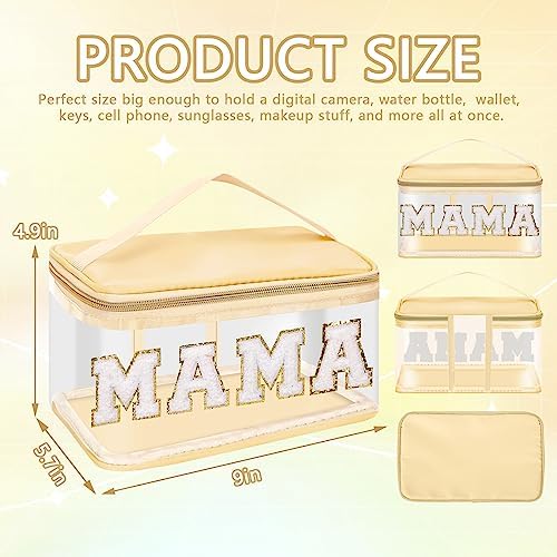 Iqimott Preppy Clear Makeup Bag Mama Pouch, Chenille Letter Cosmetic Bag - Image 2