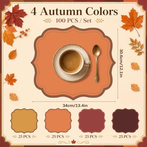 Stuffygreen 100 Pcs Fall Paper Placemats 13.4 x 12 Inch Autumn Paper Placemats - Image 2