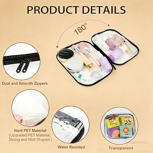 3Size Clear Hard Shell Zipper Case, Travel Makeup Toiletry Bags Home Storage - Image 4