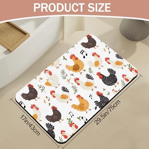 Non Slip Bath Mat, Chickens Roosters Bathroom Decor, Leaves Music Notes - Image 2