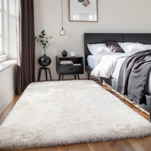 5x7 Thick Cream White Shag Rug for Girls Bedroom, Soft Plush Carpet - Image 6