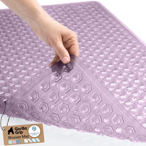 GORILLA GRIP Bath Tub Shower Mat, Bathtub Floor Liner, 35x16 Clear Purple by GorillaGrip