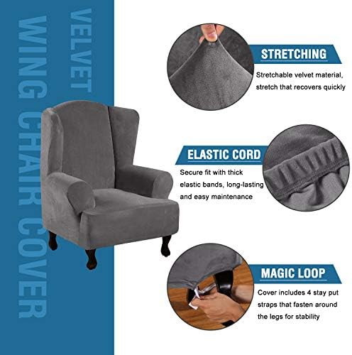 H.VERSAILTEX Wingback Chair Covers Velvet Plush Wing Chair Slipcover 1 Piece - Image 2