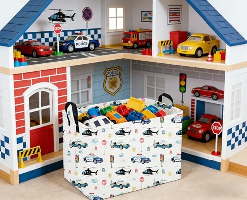 Sanjiaofeng Rectangular Police Car Storage Basket, Boys Toy Storage Bin - Image 3