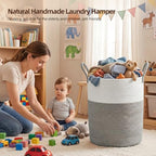 OIAHOMY 60L Nursery Hamper Laundry Basket Laundry Hamper Grey/White - Image 5