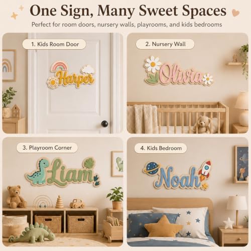 Custom Wooden Name Sign for Baby Nursery, Kids Room Door & Wall Decor - Image 7