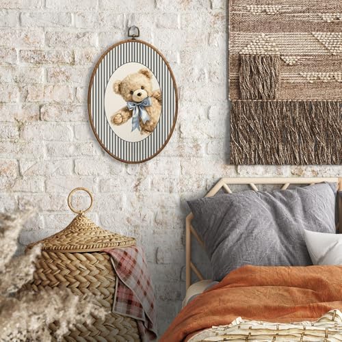 SONMYSULIL Bear Nursery Wall Art Decor, Boys Girls Room Oval Wall Hanging Decor - Image 4