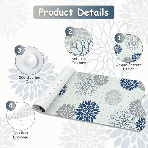 Non Slip Bathtub Mat, Extra Long Flower Bath Mat - Image 4