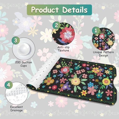 Non Slip Bathtub Mat, Extra Long Flower Bath Mat - Image 4