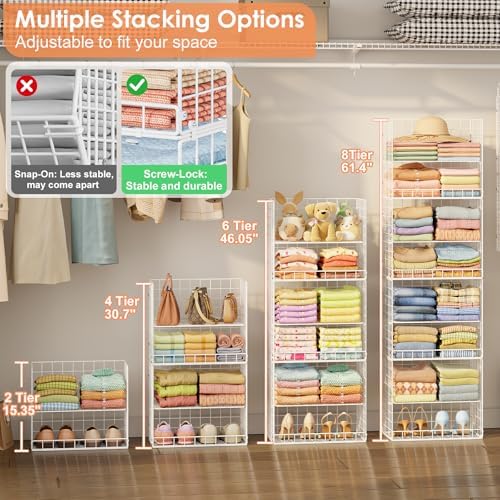 Extended Width Hanging Closet Organizer, 8 Tier Wire Storage Shelves - Image 6