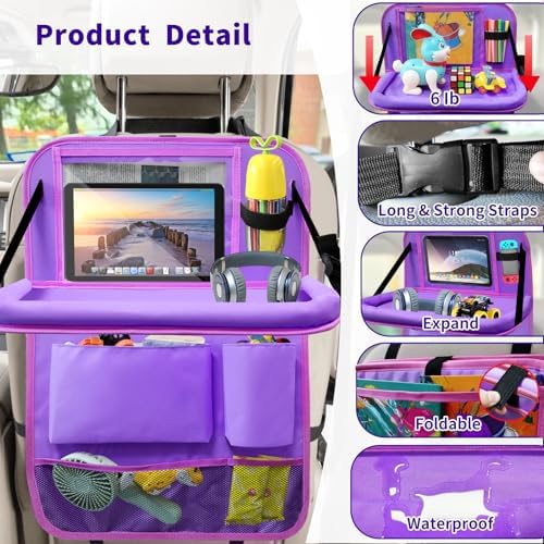 Car Backseat Organizer with Tray, Seat Back Table Holder with 6 Storage Pockets - Image 3
