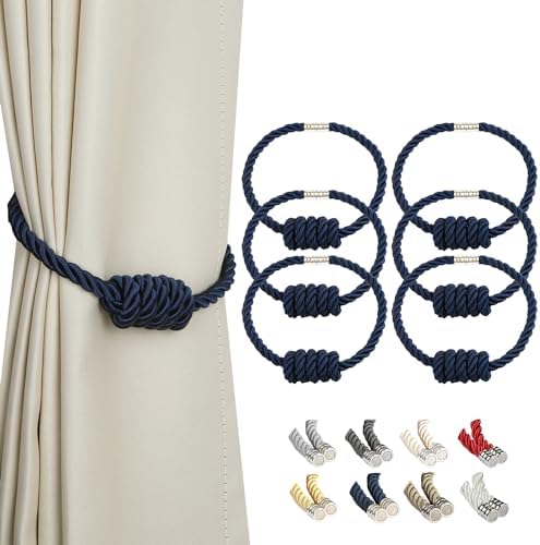 BEL AVENIR Magnetic Curtain Tiebacks 6 Pack Hand-Woven Curtain Ties by BELAVENIR