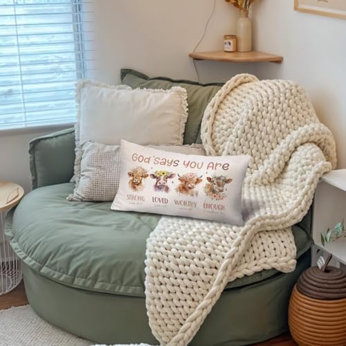 Highland Cow Christian Bible Verse 12x20 Pillow Cover, Highland Cow Decor - Image 5