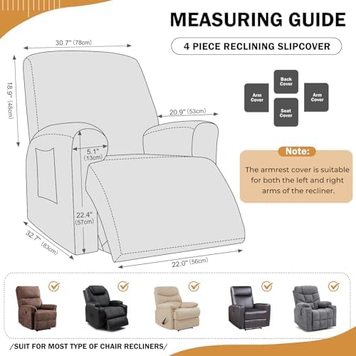vctops 4 Pieces Recliner Chair Covers, Geometric Jacquard Plush Recliner - Image 2