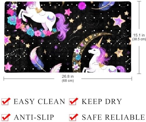 Bathtub Mat Non Slip 26.8x15.1 Inch, Feathers Horse Shower Mat - Image 4