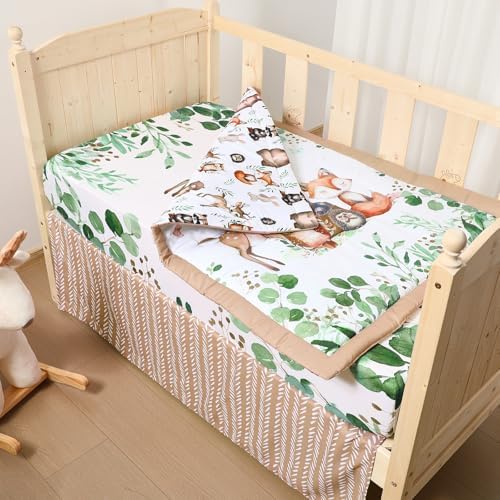 Hahafelt 3 Pcs Woodland Forest Animal Crib Bedding Set - Image 6
