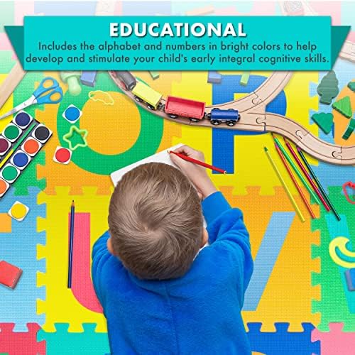 ProSource Kids Puzzle Alphabet, 36 Tiles and Edges Play Mat, Abc & 123 - Image 3