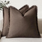Foindtower Decorative Linen Fringe Throw Pillow Covers 18×18 Reddish Brown by Foindtower