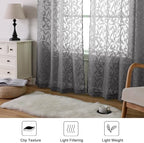 Lecloud Leia Charcoal Grey Sheer Curtains 96 Inches Long 2 Panels, Airy Leaf - Image 7