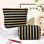 SOIDRAM 2 Pieces Makeup Bag Large Stripe Cosmetic Bag Capacity Canvas Mix - Image 2