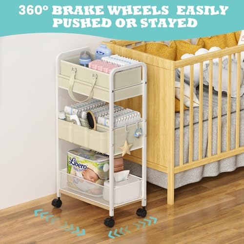2In1 Baby Diaper Caddy & 3-Tier Rolling Cart, Diaper Caddy Organizer Carts - Image 7
