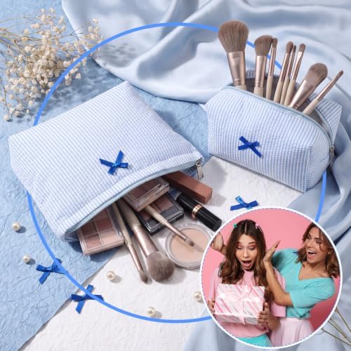 Huhumy 2 Pcs Makeup Bag Set for Women, Bow Stripe - Image 5
