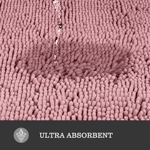 Yeaban Chenille Blush Bathroom Rug 17"x24", Non-Slip Rubber Backing - Image 4