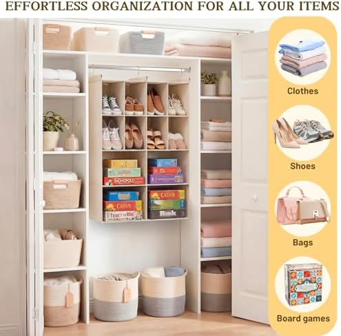 4 Tier Hanging Closet Organizer, 12 Compartments Dual Row Storage - Image 6