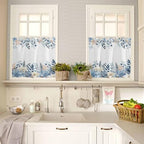 Vandarllin Blue Christmas Poinsettia Kitchen Curtains and Valances Set - Image 4