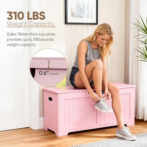 Wooden Storage Chest Box with Flip-top Lid & Safety Hinge, 39.4 Inch Living - Image 4