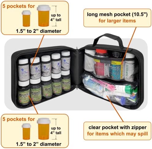 Large Pill Bottle Organizer & Medicine Bag, Emergency Card - Image 2