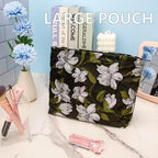 Flat Makeup Bag for Women, Zipper Cosmetic Pouch Purse, Brocade Floral Black - Image 6