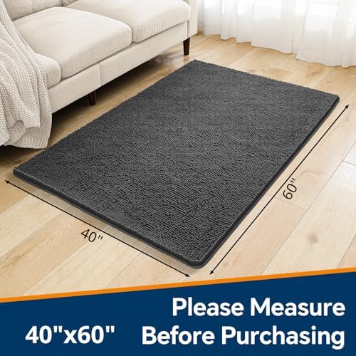 Chenille Bathroom Rug 40"x60" Dark Gray, Large Plush Bath Mat - Image 2