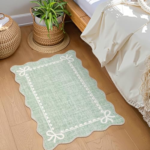GarveeHome Scalloped Entryway Rug 2x3 Washable Bow Rug, Sage Green - Image 2
