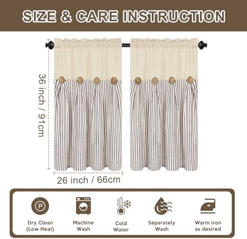 ASPMIZ Cotton Linen Kitchen Curtains 36 Inch Length, Farmhouse Rod Pocket Short - Image 6
