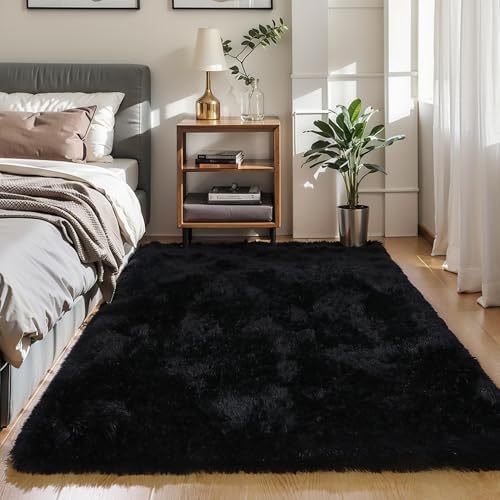 4x6 Black Fluffy Shag Rug for Bedroom, Plush Washable Carpet - Image 5