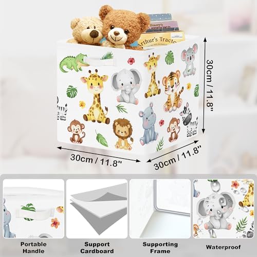 11.8" Jungle Animals Cube Storage Organizer Set 3Pcs Lion Giraffe Elephant Cube - Image 3