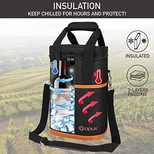 opux Insulated Wine Cooler Bag, Leakproof 4 Bottle Wine Tote Carrier - Image 2